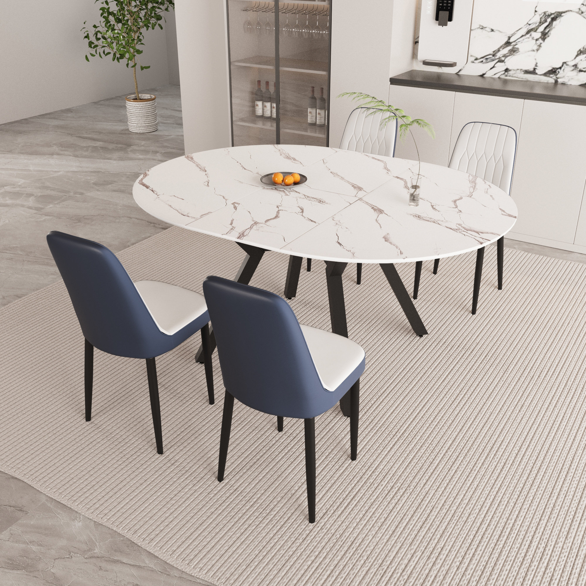 Corrigan Studio® -63" expandable round dining table set with 4 pu ...